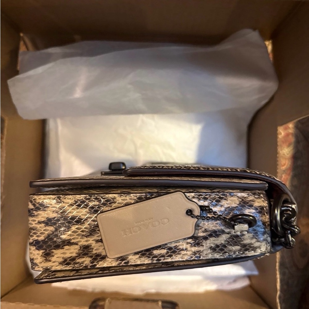 COACH Hutton Shoulder Bag Snakeskin/Leather Neutral Color NWT - Picture 5 of 15